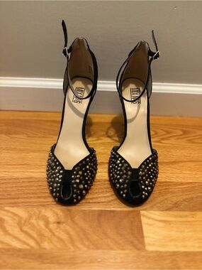 Mix no. 6 suede Black / gold Studded Ankle-Strap Heels